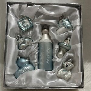 Silver & Blue Baby Ornament Set - Holiday Nursery Decorations
